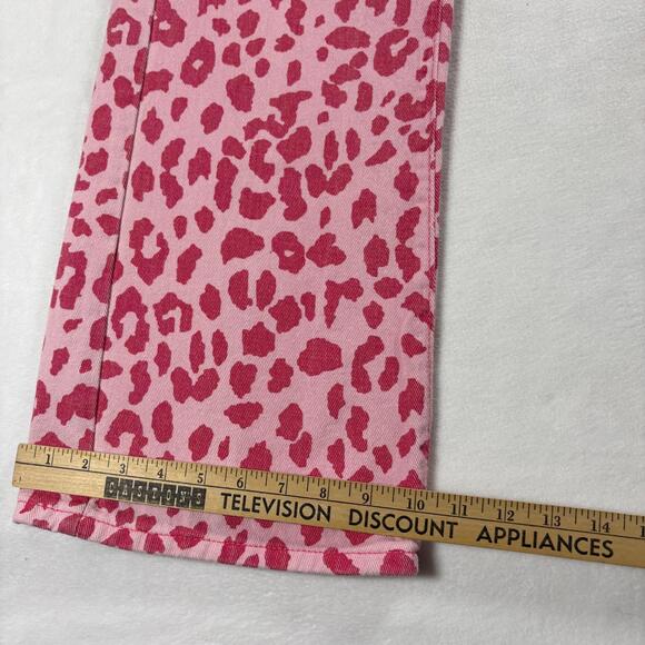 Leopard Print Jeans Womens Pink Y2K Straight Leg Retro Statement Denim Pants Fit - Picture 3 of 8